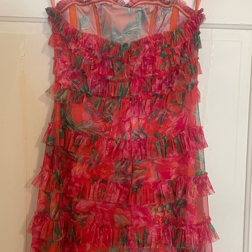 Mac Duggal Multi Color Strapless Floral Micro Ruffle Dress size 8 - Picture 9 of 17
